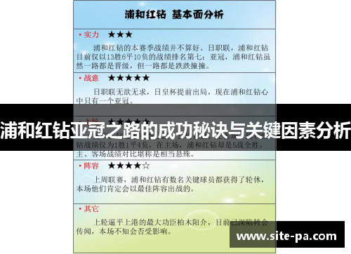 浦和红钻亚冠之路的成功秘诀与关键因素分析